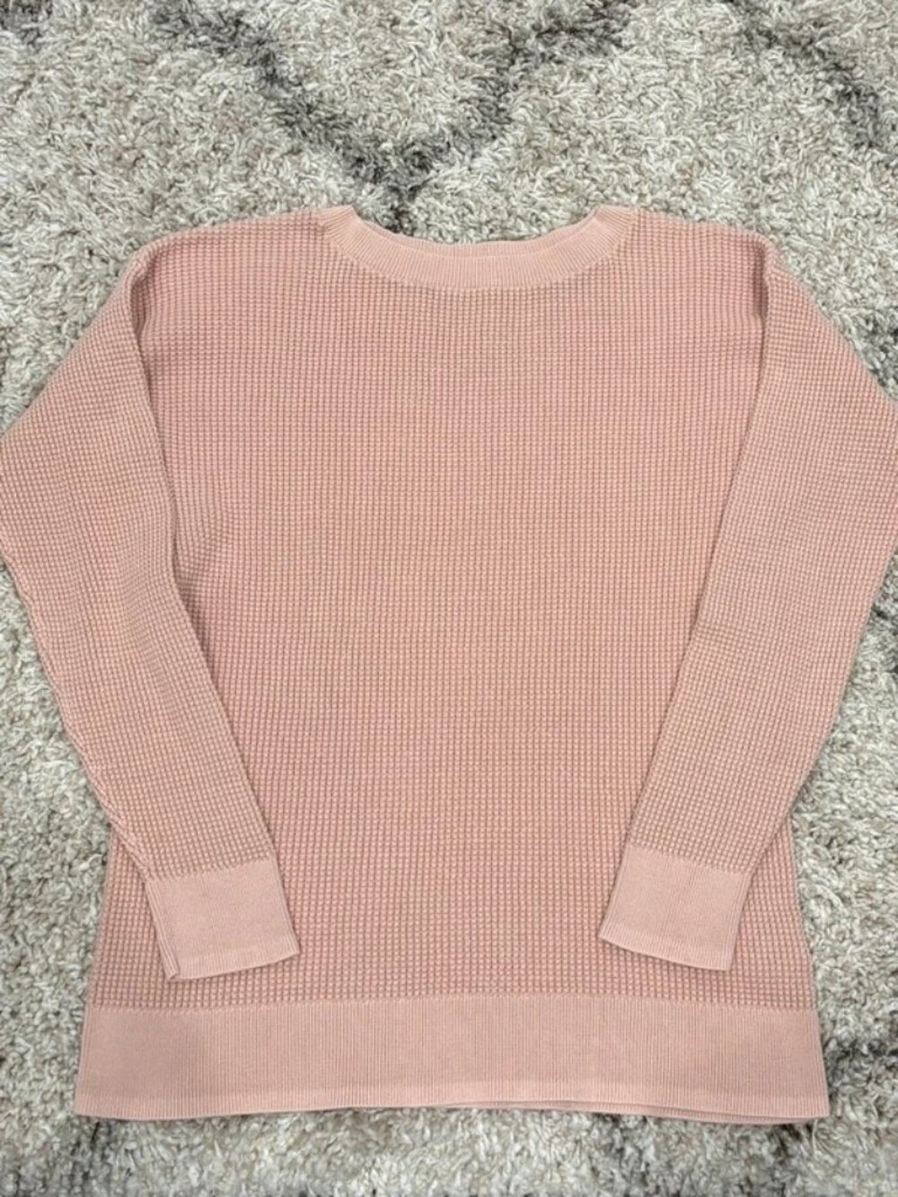L.L. Bean Women's Waffle Knit Pullover Sweater 100% Cotton Medium Pink